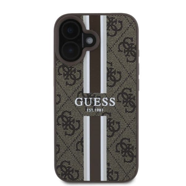 Guess iPhone 16 Mobilskal MagSafe 4G Printed Stripes - Brun