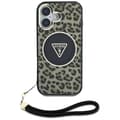 Miniatyrbild 2 av 7: Guess iPhone 16 Mobilskal MagSafe IML Leopard Triangle Cord Strap - Brun