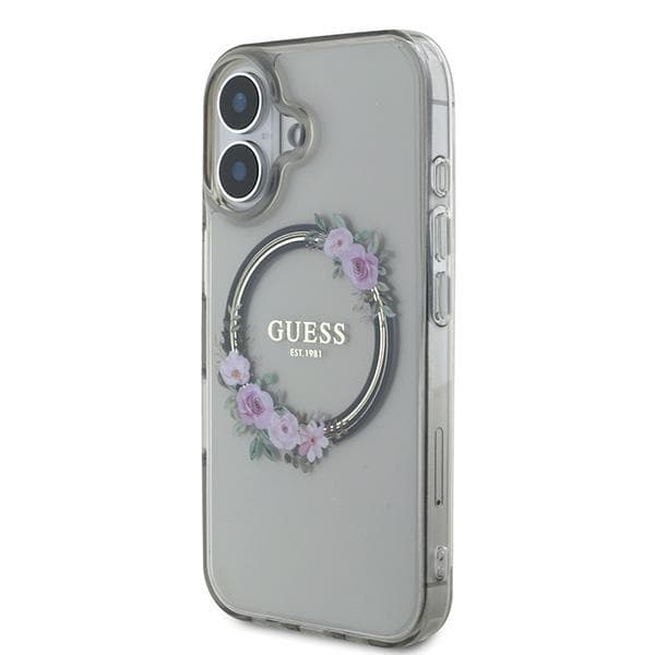 Guess iPhone 16 Mobilskal MagSafe IML Flowers Wreath - Svart