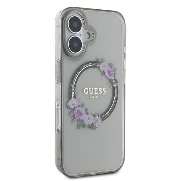 Guess iPhone 16 Mobilskal MagSafe IML Flowers Wreath - Svart