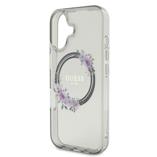 Guess iPhone 16 Mobilskal MagSafe IML Flowers Wreath - Svart