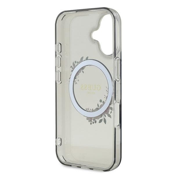 Guess iPhone 16 Mobilskal MagSafe IML Flowers Wreath - Svart