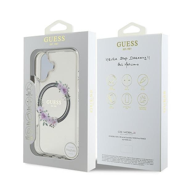 Guess iPhone 16 Mobilskal MagSafe IML Flowers Wreath - Svart