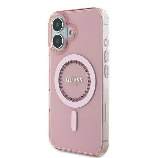 Guess iPhone 16 Mobilskal MagSafe IML Rhinestones - Rosa