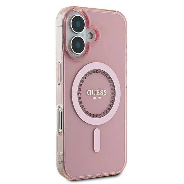 Guess iPhone 16 Mobilskal MagSafe IML Rhinestones - Rosa