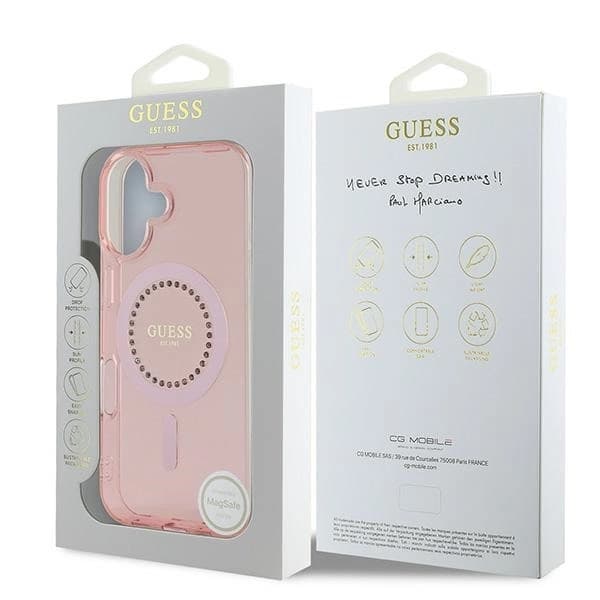 Guess iPhone 16 Mobilskal MagSafe IML Rhinestones - Rosa