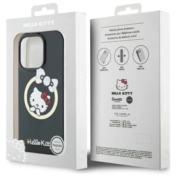 Hello Kitty iPhone 16 Mobilskal MagSafe IML Fun Bow - Svart