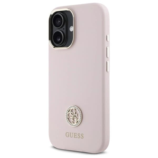 Guess iPhone 16 Mobilskal Silikon Logo Strass 4G - Rosa
