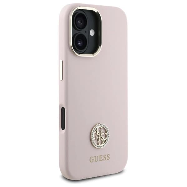 Guess iPhone 16 Mobilskal Silikon Logo Strass 4G - Rosa