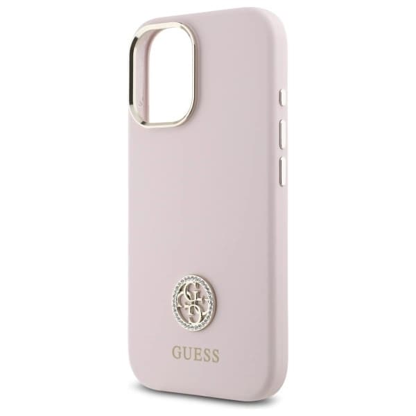 Guess iPhone 16 Mobilskal Silikon Logo Strass 4G - Rosa