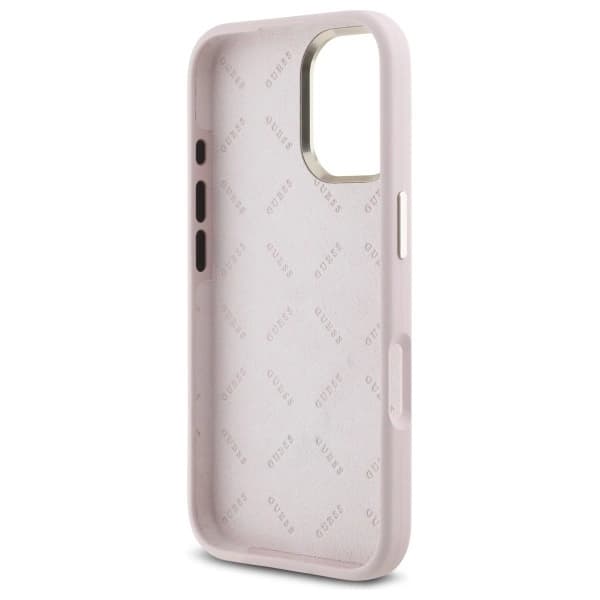 Guess iPhone 16 Mobilskal Silikon Logo Strass 4G - Rosa