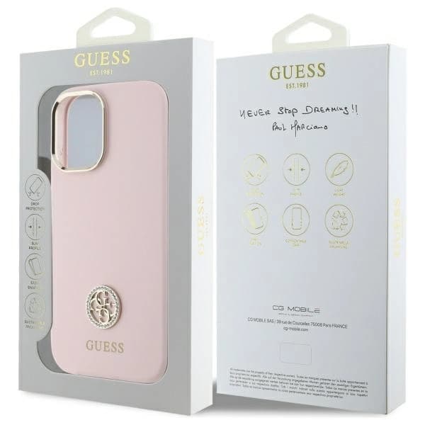 Guess iPhone 16 Mobilskal Silikon Logo Strass 4G - Rosa