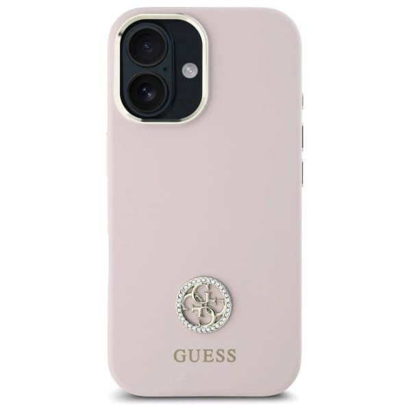 Guess iPhone 16 Mobilskal Silikon Logo Strass 4G - Rosa