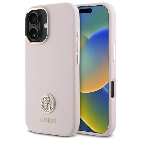 Guess iPhone 16 Mobilskal Silikon Logo Strass 4G - Rosa