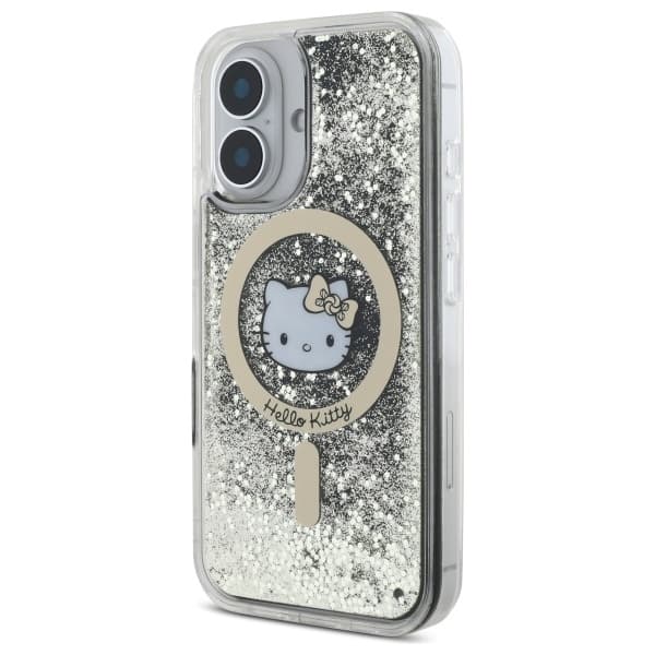 Hello Kitty iPhone 16 Mobilskal MagSafe Liquid Glitter - Svart Guld