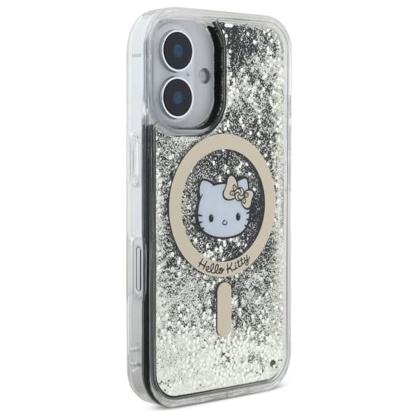 Hello Kitty iPhone 16 Mobilskal MagSafe Liquid Glitter - Svart Guld
