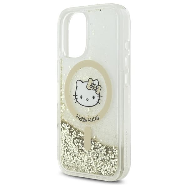 Hello Kitty iPhone 16 Mobilskal MagSafe Liquid Glitter - Vit Guld