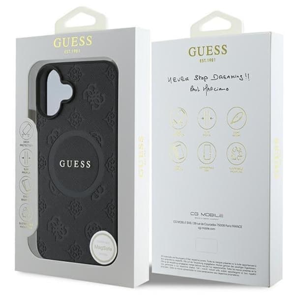 Guess iPhone 16 Mobilskal Magsafe Saffiano Peony Classic Logo - Svart