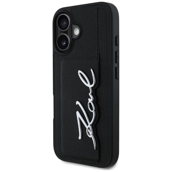 Karl Lagerfeld iPhone 16 Mobilskal Korthållare Metal Signature - Svart