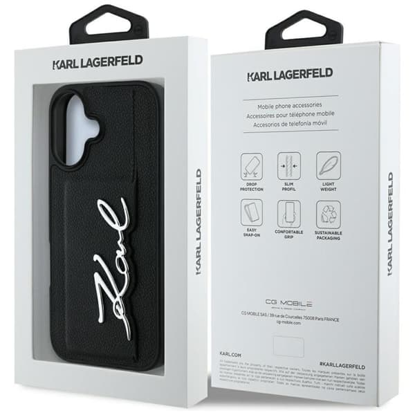 Karl Lagerfeld iPhone 16 Mobilskal Korthållare Metal Signature - Svart