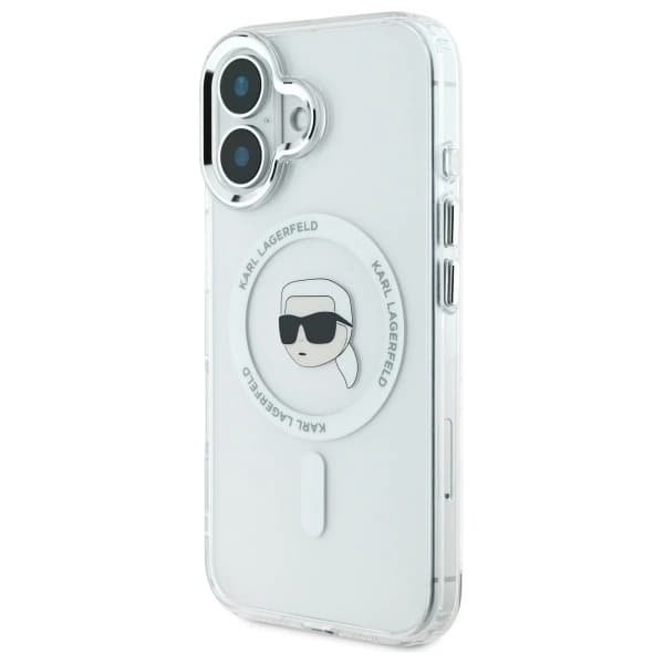 Karl Lagerfeld iPhone 16 Mobilskal MagSafe IML Metal Karl Head - Vit