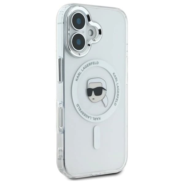 Karl Lagerfeld iPhone 16 Mobilskal MagSafe IML Metal Karl Head - Vit