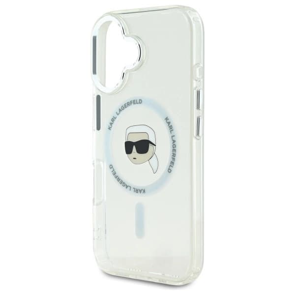 Karl Lagerfeld iPhone 16 Mobilskal MagSafe IML Metal Karl Head - Vit