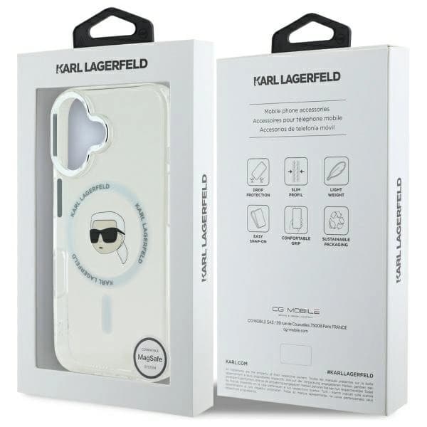 Karl Lagerfeld iPhone 16 Mobilskal MagSafe IML Metal Karl Head - Vit