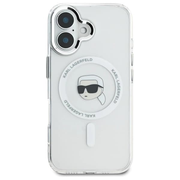 Karl Lagerfeld iPhone 16 Mobilskal MagSafe IML Metal Karl Head - Vit
