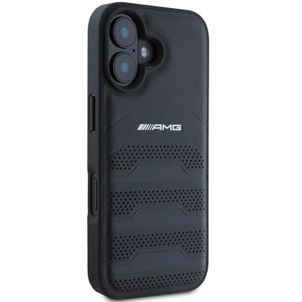 Mercedes iPhone 16 Mobilskal AMG Läder Debossed Lines - Svart
