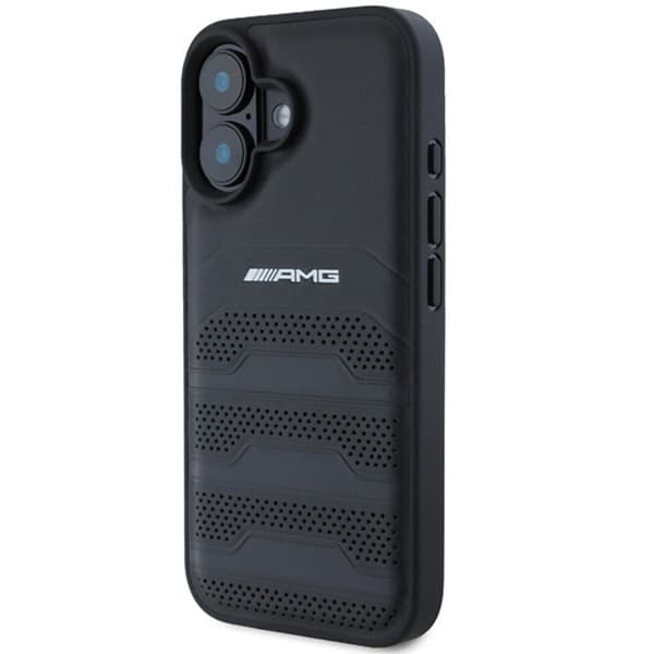 Mercedes iPhone 16 Mobilskal AMG Läder Debossed Lines - Svart