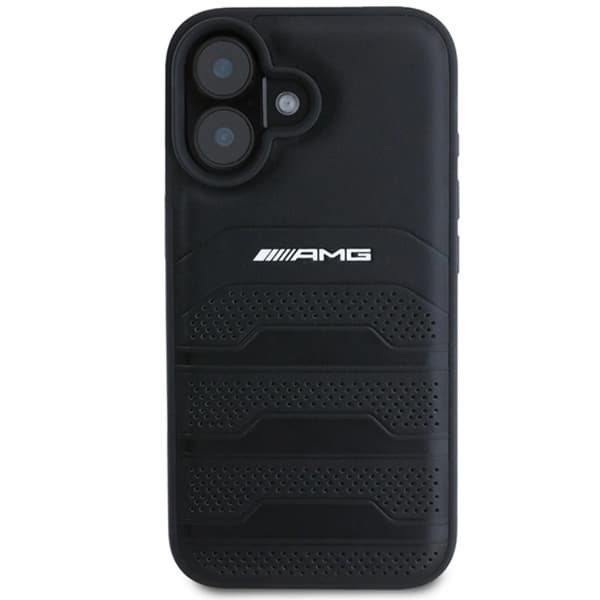 Mercedes iPhone 16 Mobilskal AMG Läder Debossed Lines - Svart