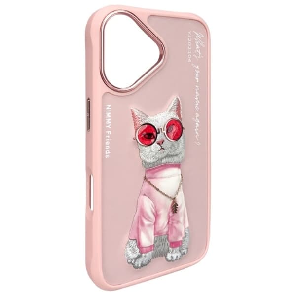 Nimmy iPhone 16 Mobilskal Glasses Cool Cat - Rosa