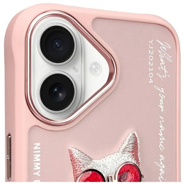 Nimmy iPhone 16 Mobilskal Glasses Cool Cat - Rosa