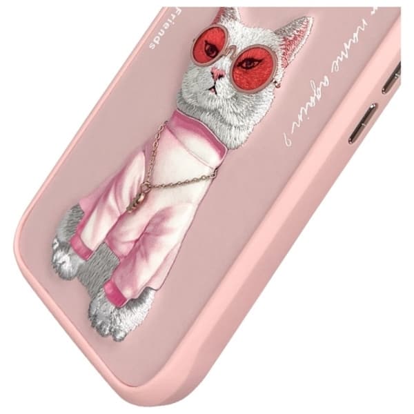Nimmy iPhone 16 Mobilskal Glasses Cool Cat - Rosa