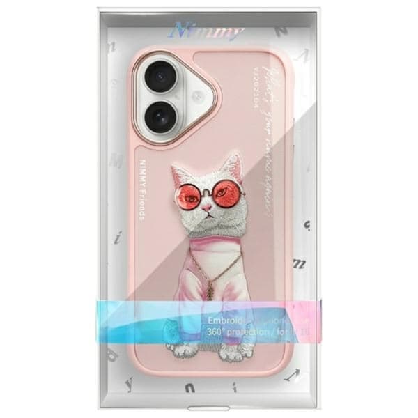 Nimmy iPhone 16 Mobilskal Glasses Cool Cat - Rosa