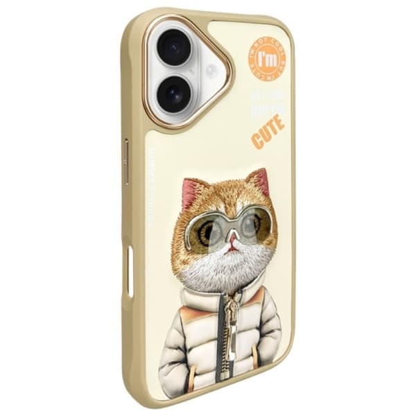 Nimmy iPhone 16 Mobilskal Cool & Cute 2.0 Cat - Khaki