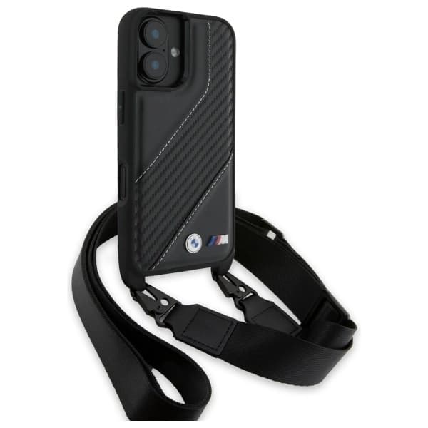 BMW iPhone 16 Plus Mobilskal Carbon Stripe & Strap - Svart