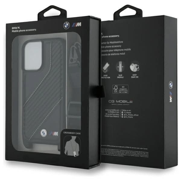 BMW iPhone 16 Plus Mobilskal Carbon Stripe & Strap - Svart