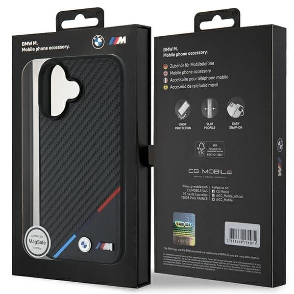 BMW iPhone 16 Plus Mobilskal MagSafe Carbon Tricolor - Svart