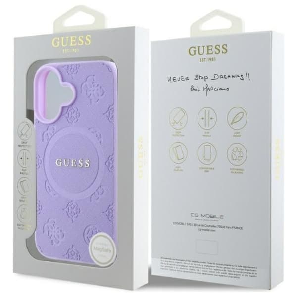 Guess iPhone 16 Plus Mobilskal Magsafe Saffiano Peony Classic Logo - Lila