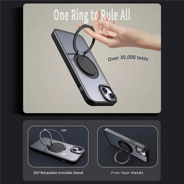 iPhone 16 Plus Mobilskal MagSafe Ring Rotating - Svart
