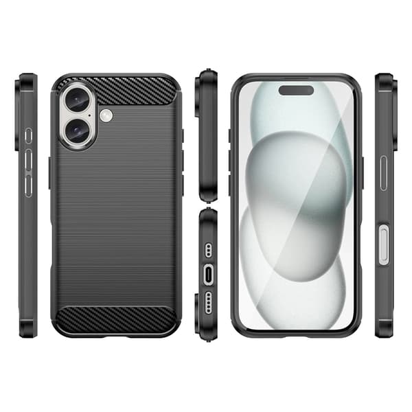 iPhone 16 Plus Mobilskal Silikon Carbon - Svart