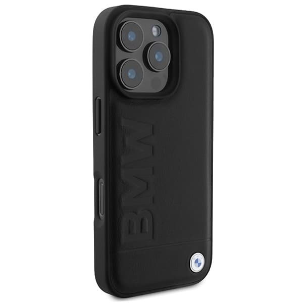 BMW iPhone 16 Pro Max Mobilskal Läder Hot Stamp - Svart