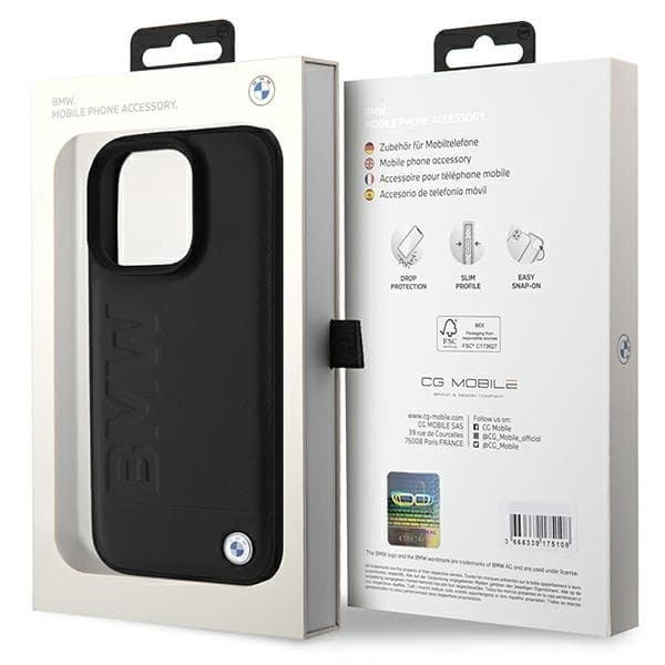 BMW iPhone 16 Pro Max Mobilskal Läder Hot Stamp - Svart