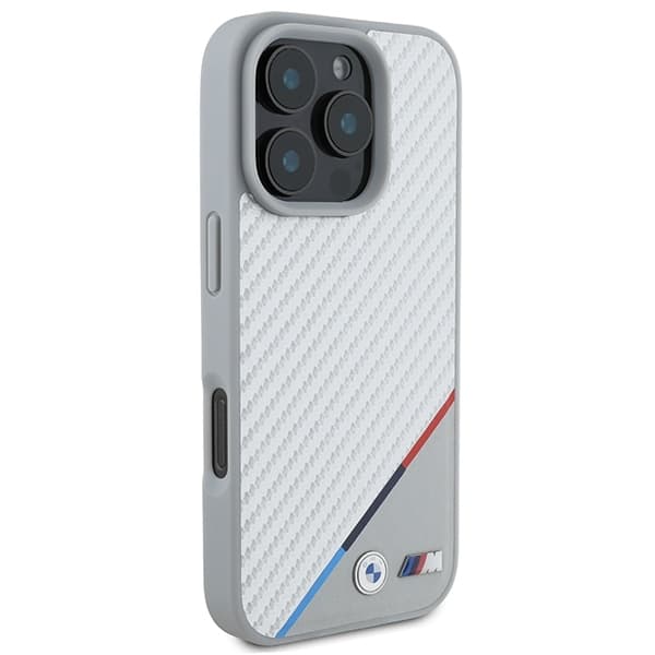 BMW iPhone 16 Pro Max Mobilskal MagSafe Carbon Tricolor Line - Grå