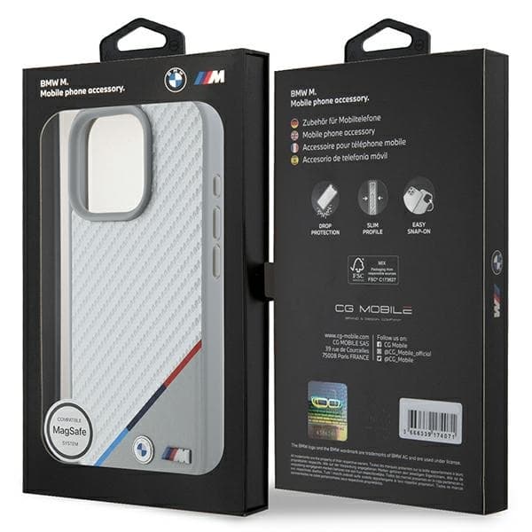 BMW iPhone 16 Pro Max Mobilskal MagSafe Carbon Tricolor Line - Grå