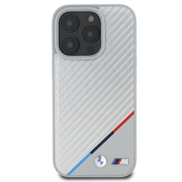 BMW iPhone 16 Pro Max Mobilskal MagSafe Carbon Tricolor Line - Grå