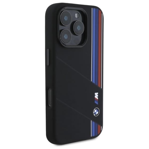 BMW iPhone 16 Pro Max Mobilskal MagSafe Silikon Cut Tricolor Lines