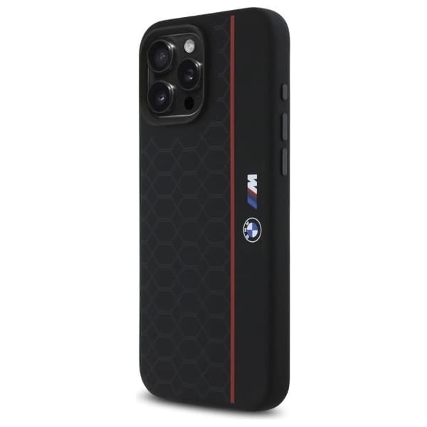 BMW iPhone 16 Pro Max Mobilskal MagSafe Silikon Hexagon Röd Line